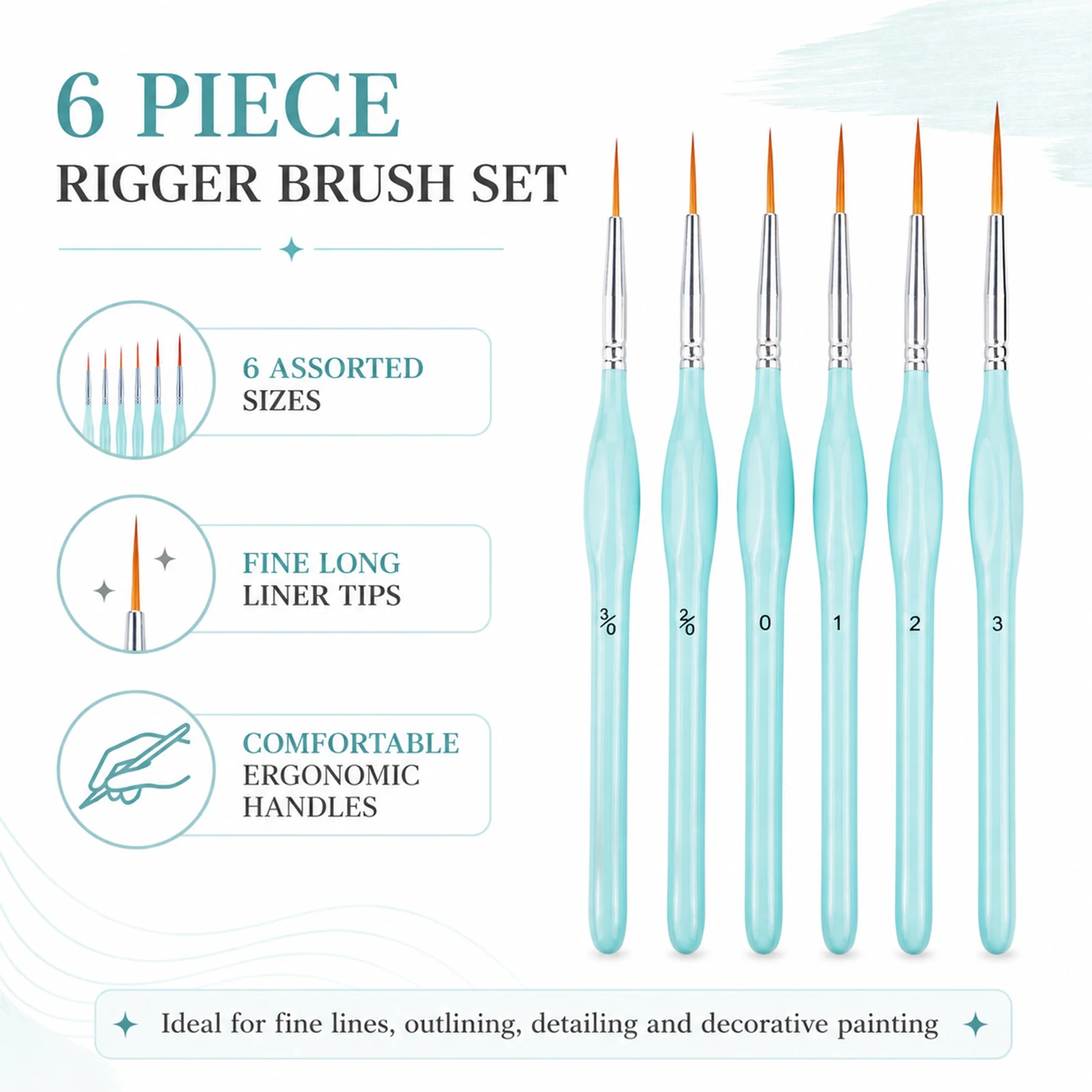 Detailing Brush Set - 6本セットのリガーペイントブラシセット、細い先端のディテールペイントブラシ、マンダラペイント、水彩、油絵、DIYクラフト用の細い先端ブラシ